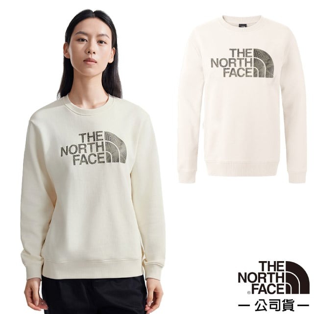  【The North Face】女 吸濕透氣純棉長袖圓領T恤.休閒套頭衫.運動上衣/8ASU-QLI 沙丘白✿30E010